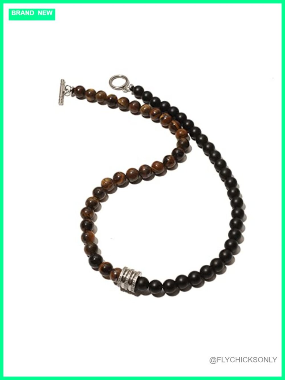 8mm Natural Stone Bead Choker Necklace 316L Stainless Steel 21.7 in